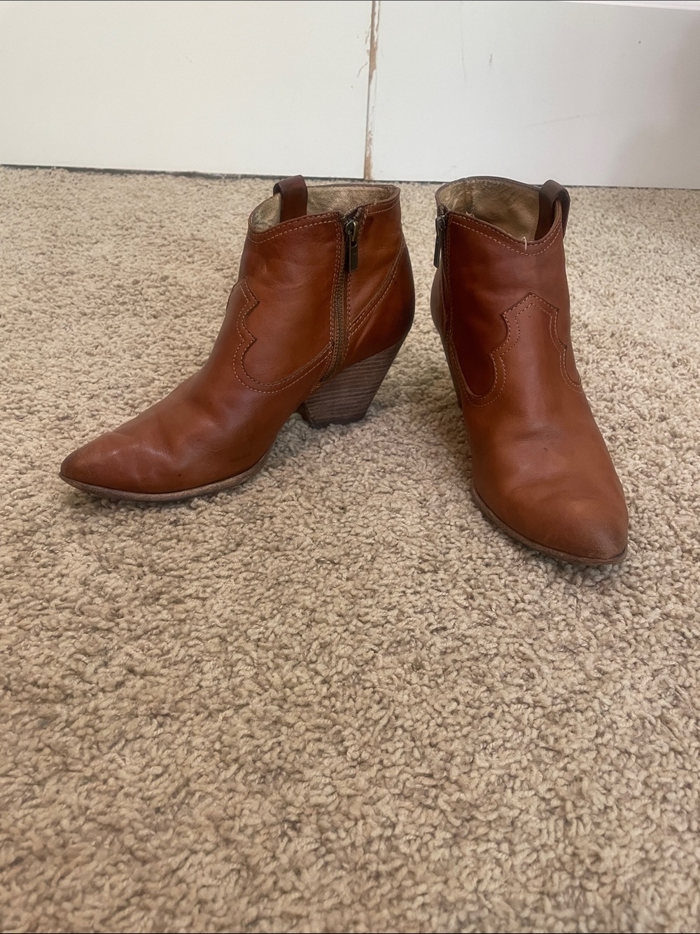 Frye Reigna Cognac Leather Western Ankle Booties